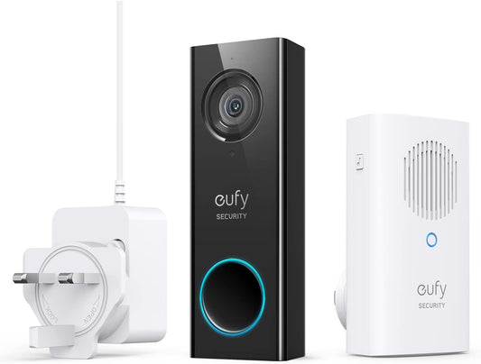 Eufy Security Wi-Fi Video Doorbell WIRED, 2K Resolution, No Monthly Fees, Local Storage, Human Detection, Wireless Chime Requires Existing Doorbell Wires and Installation Experience, 16-24 VAC, 30 VA