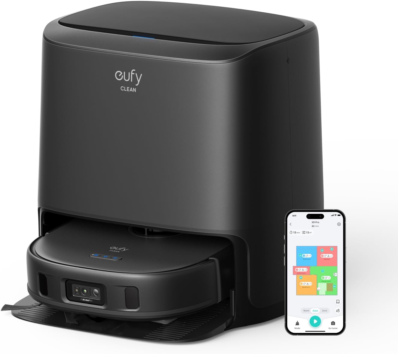 eufy Clean X9 Pro CleanerBot with MopMaster™ Adaptive Pressure Cleaning, 2 Rotating Mops, Carpet Detection with 12 mm Auto-Lifting Mops, Auto-Clean Station, 5,500 Pa Suction, and AI Obstacle Avoidance